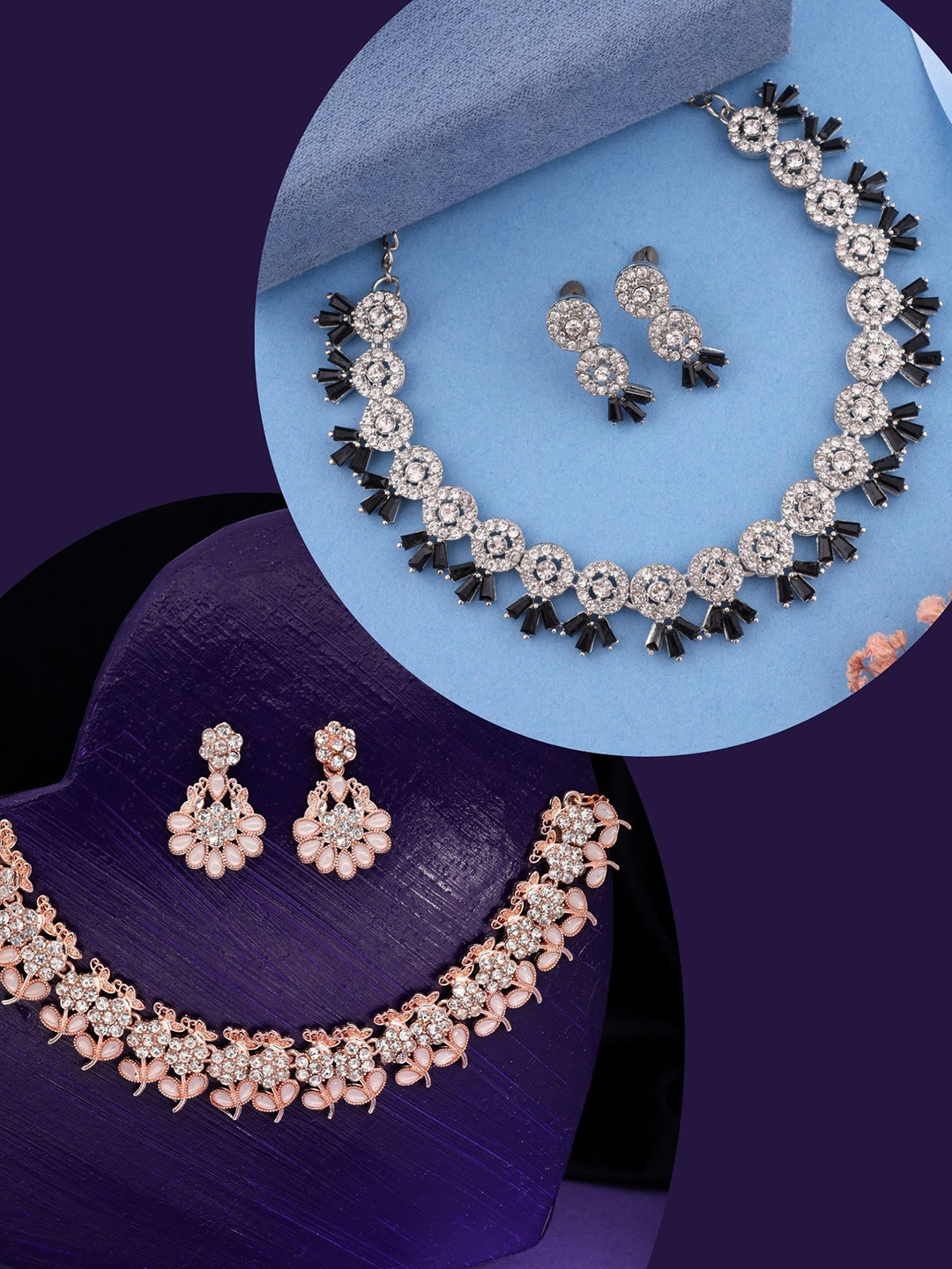 

DIVASTRI Set Of 2 Gold-Plated Artificial Stones Studded Jewellery Set