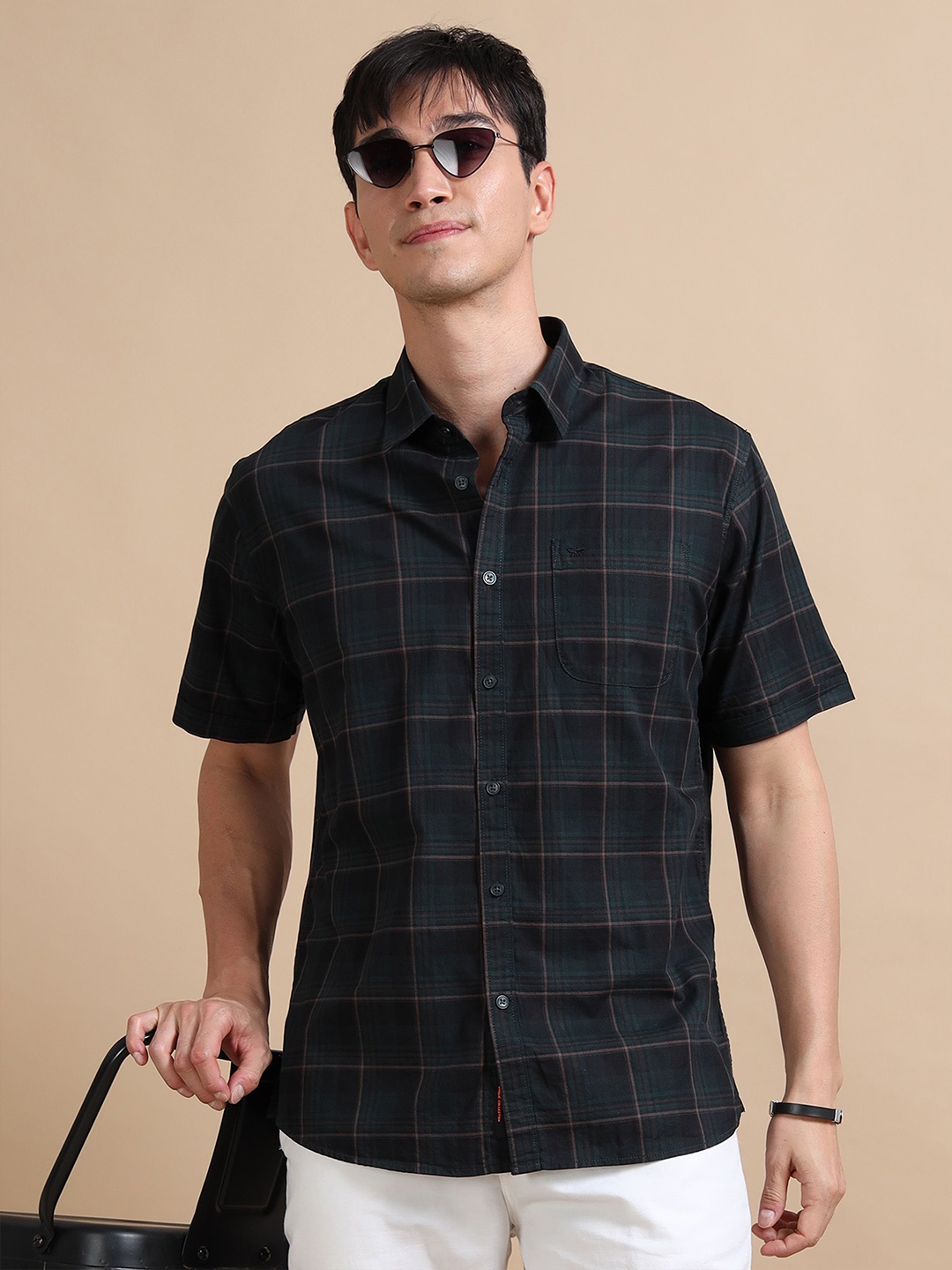 

RIGS AND RAGS Men Classic Tartan Checks Opaque Checked Casual Shirt, Green