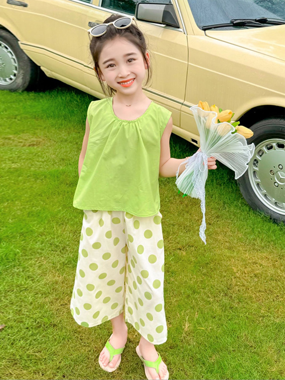 

LULU & SKY Girls Round Neck Top With Palazzos, Green