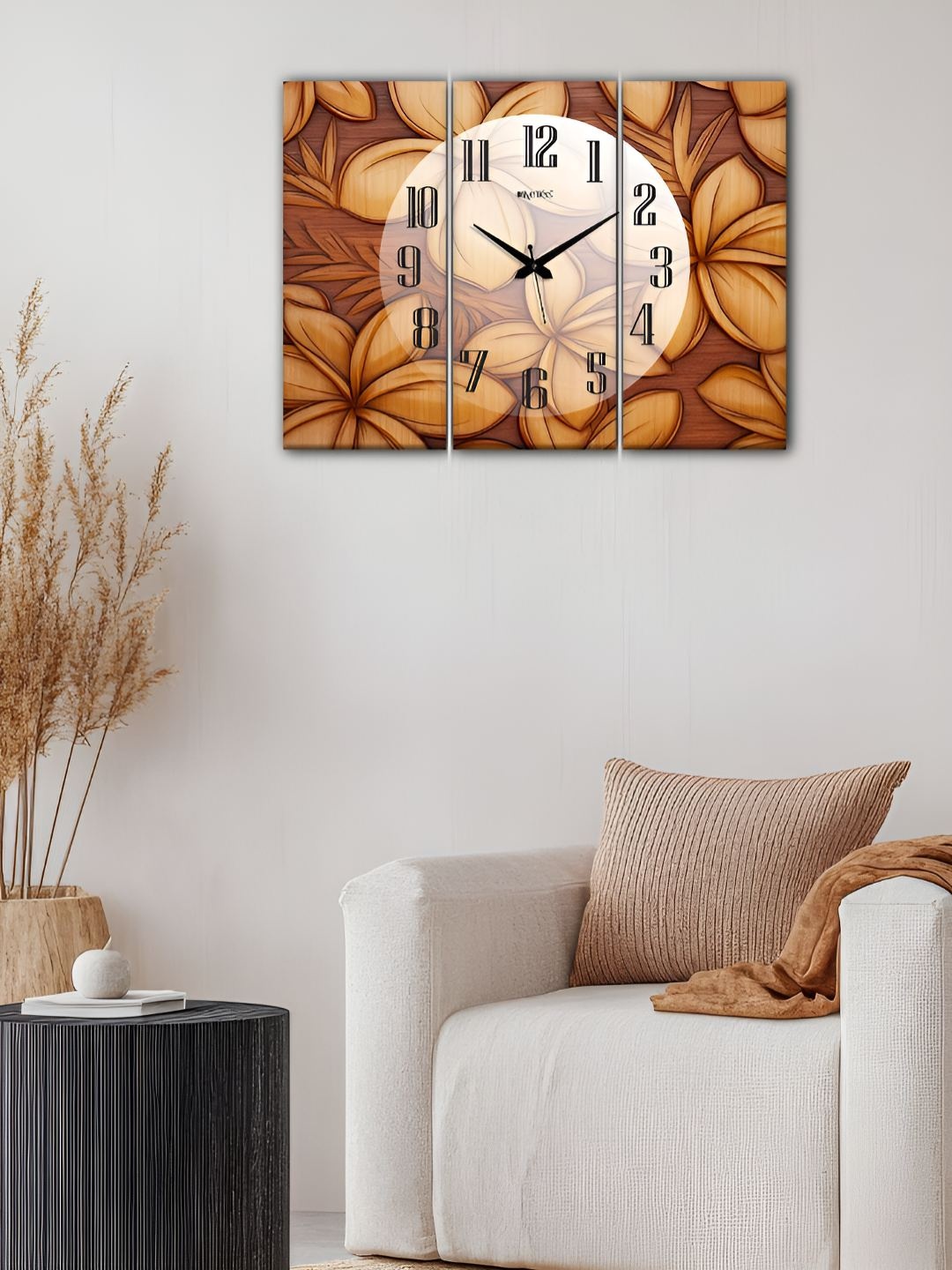 

OLIVE TREE Brown & Beige 3 Pieces Printed Analogue Vintage Wooden Wall Clocks