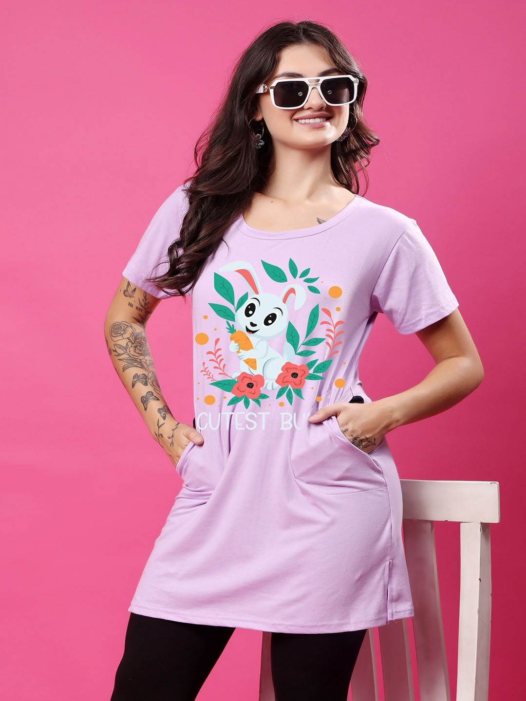 

SWIFTLY Women Printed Bio Finish Raw Edge T-shirt, Lavender