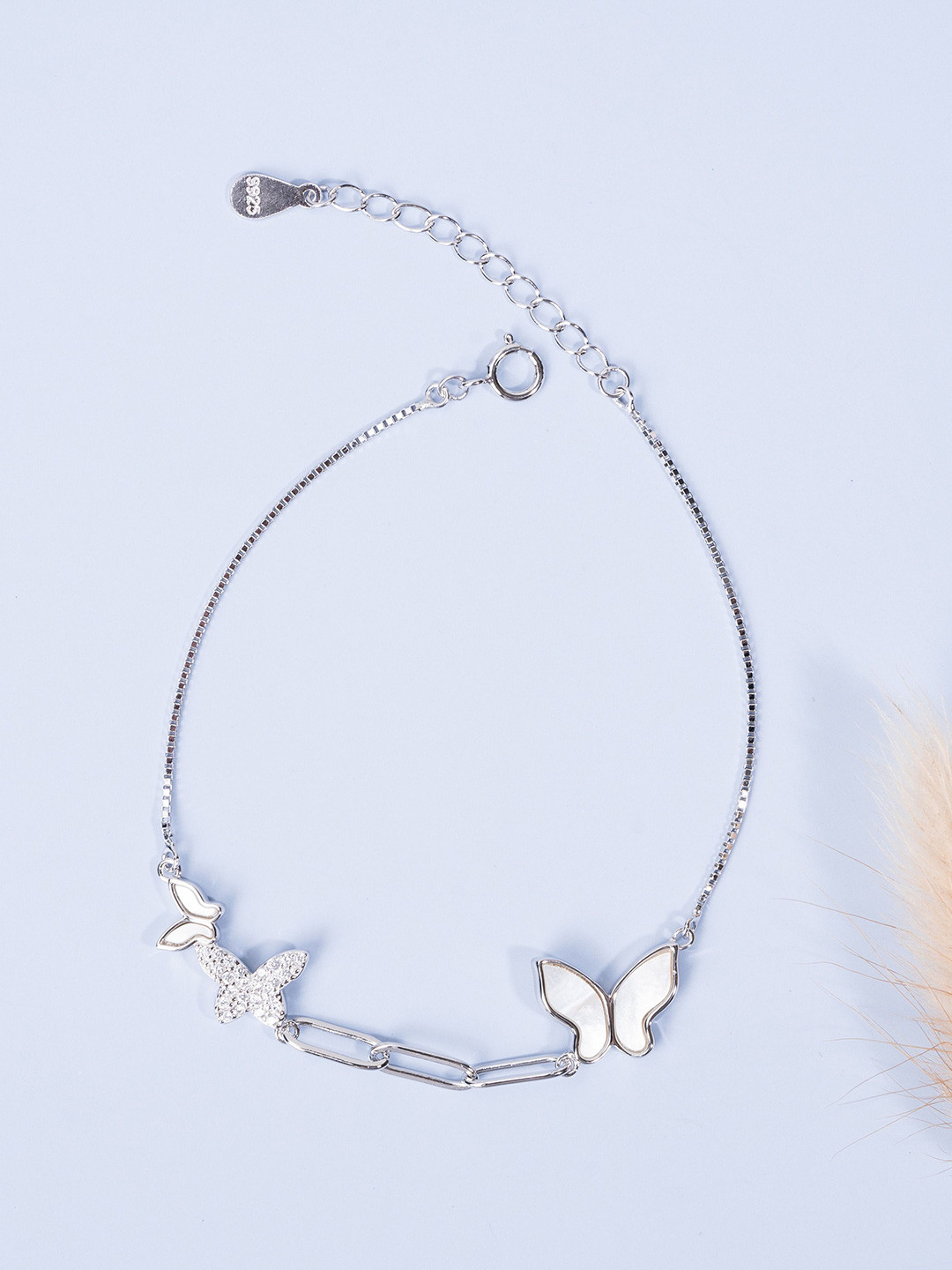 

GLYTERS Women Sterling Silver Rhodium-Plated Link Bracelet