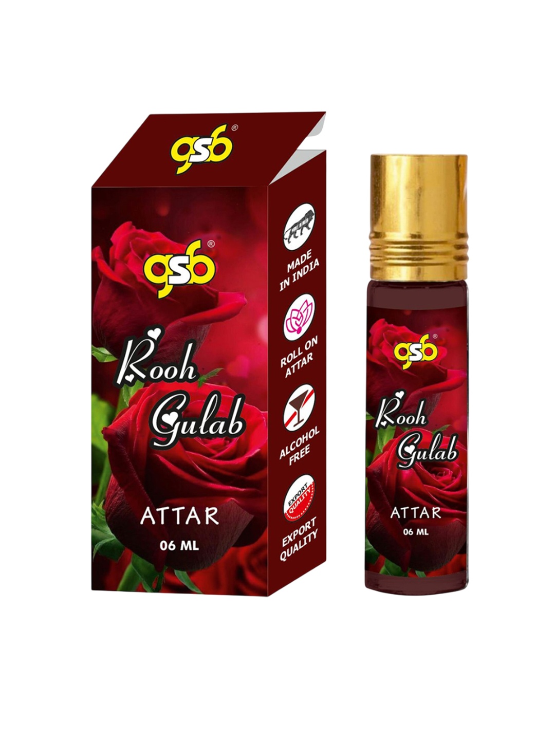 

GSB Rooh Gulab Alcohol Free And Long Lasting Roll On Attar - 6 ml, Red