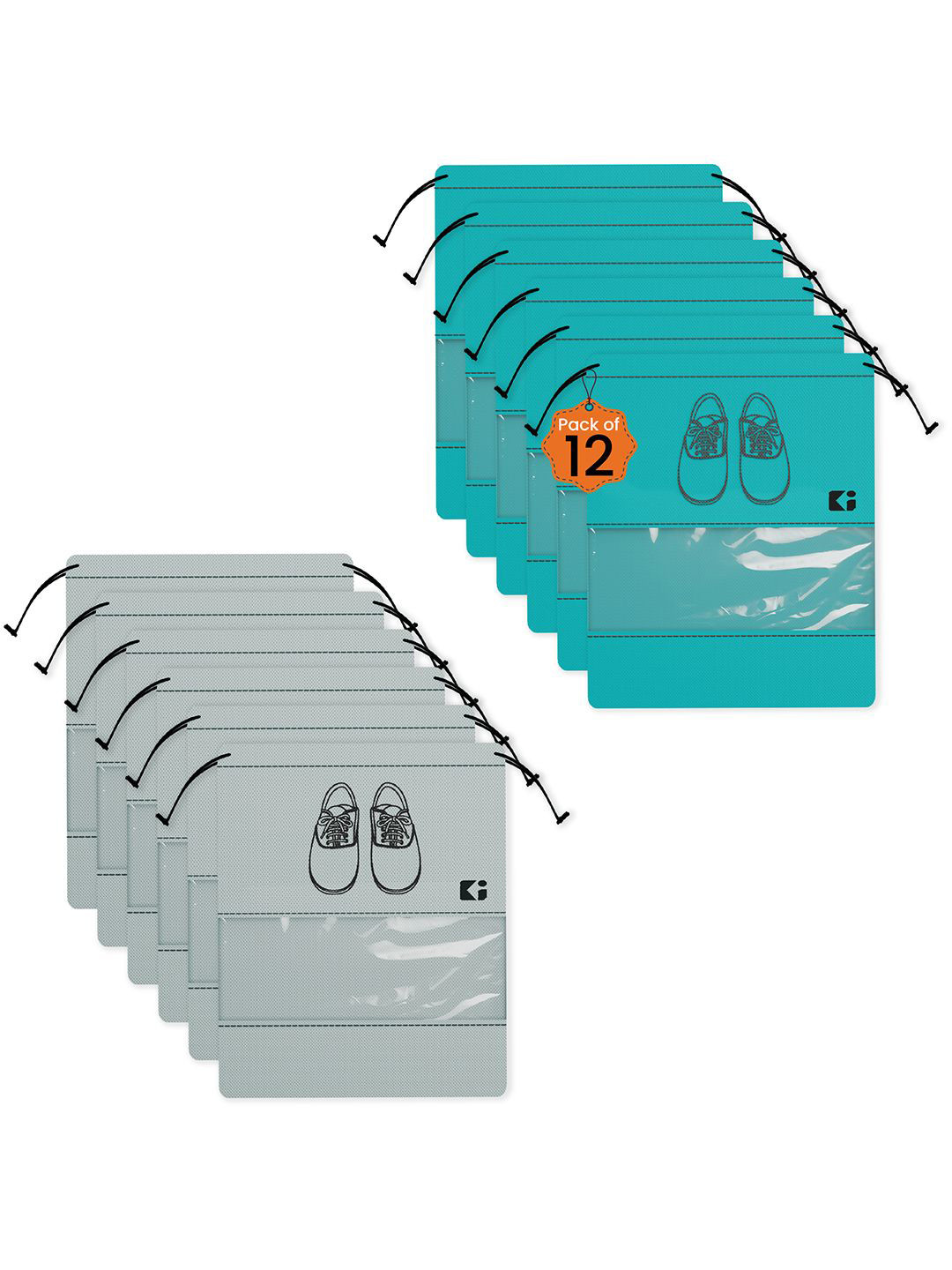 

Kuber Industries Grey & Blue 12 Pieces Printed Shoes Organisers