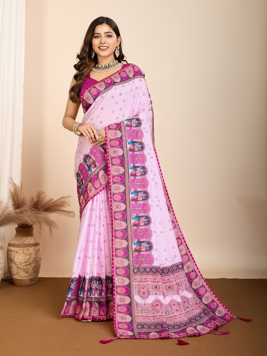 

Sarvada Embellished Mirror Work Pure Cotton Saree, Purple