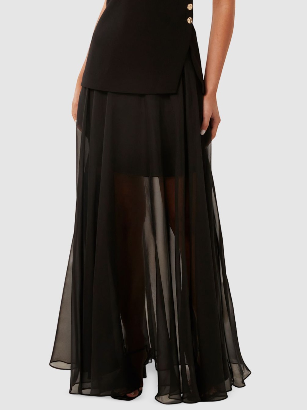 

Forever New Flared Sheer Maxi Skirts, Black