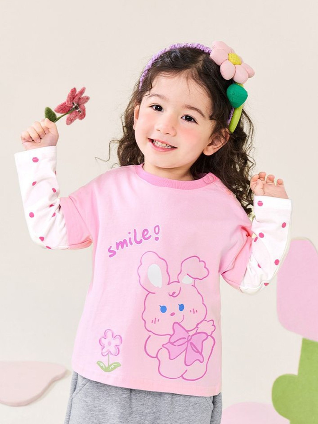 

LULU & SKY Girls Graphic Printed Round Neck Cotton T-shirt, Pink