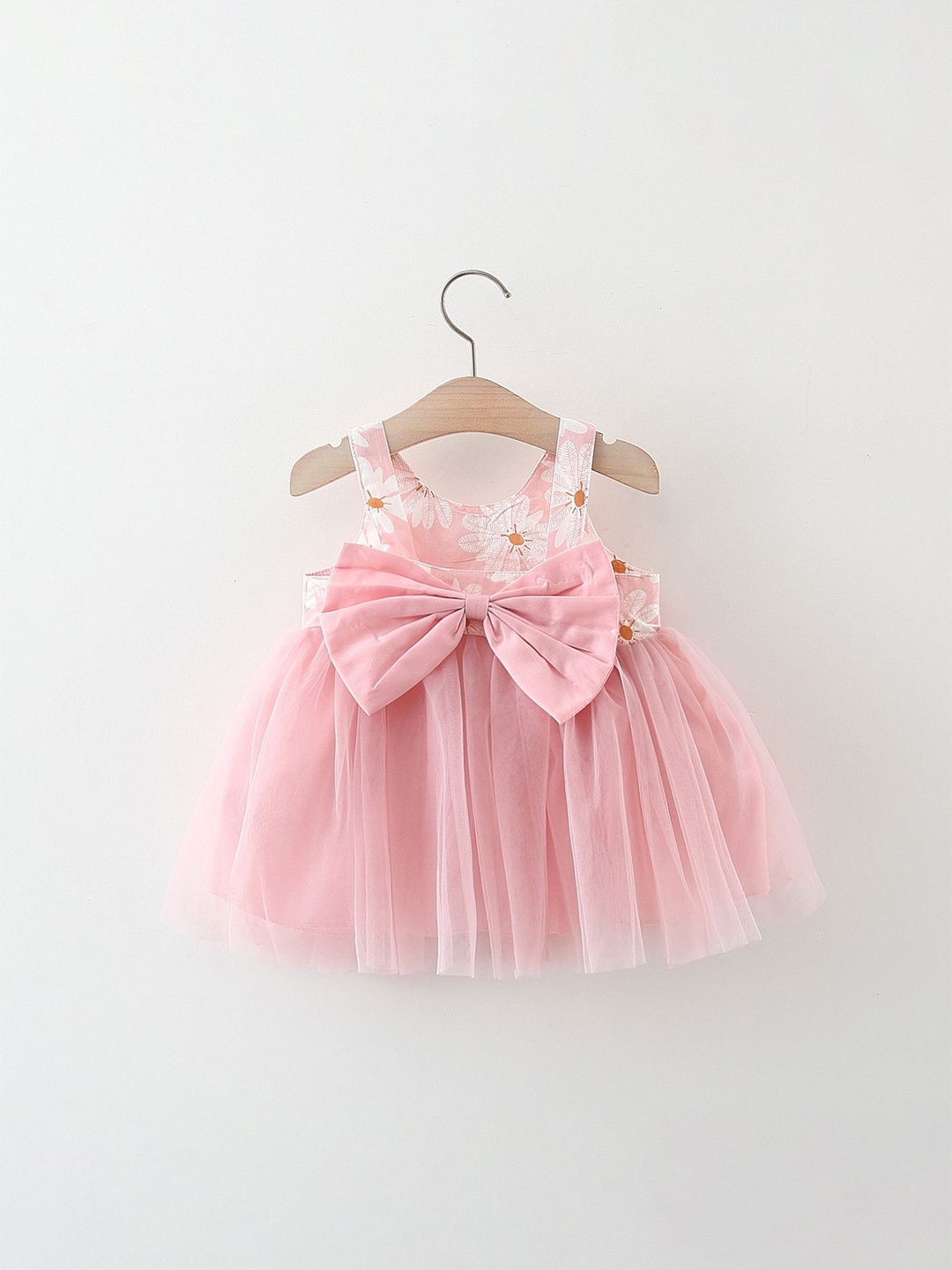 

LULU & SKY Girls Floral Printed Fit & Flare Dress With Bow Detailed, Pink