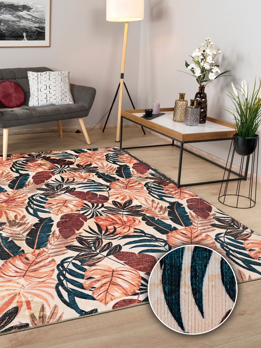 

Kaleen India Beige & Rust Floral Printed Rectangle Anti-Skid Carpet
