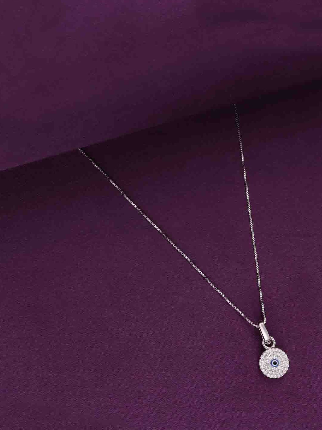 

KAI JEWEL Rhodium-Plated Sterling Silver CZ-Studded Circular Evil Eye Pendant & Chain