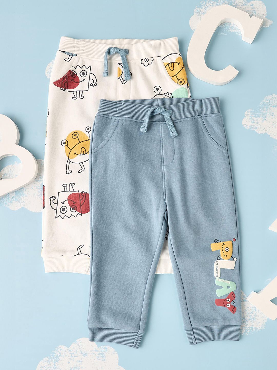 

max Boys Pack Of 2 Printed Mid-Rise Joggers, Blue