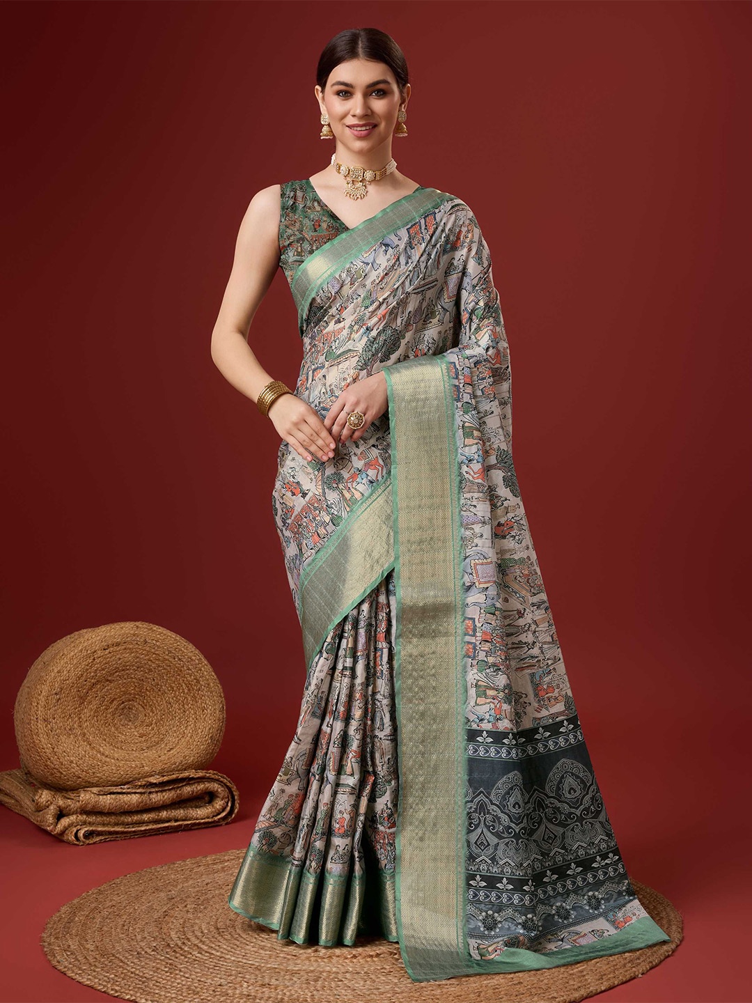 

DIVASTRI Paisley Zari Saree, Green