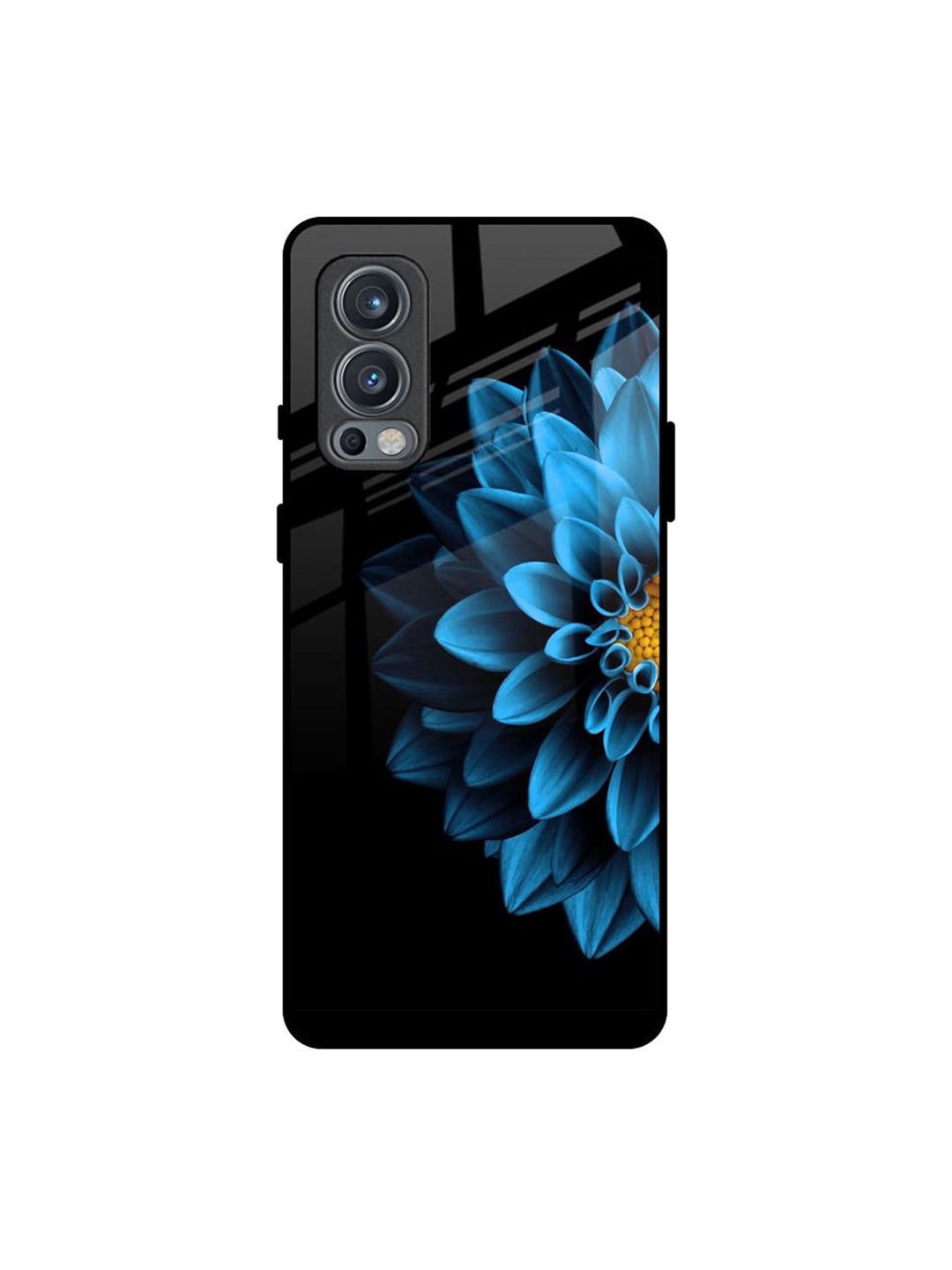 

QRIOH Half Blue Flower Real Printed Oneplus Nord 2 Back Case, Black