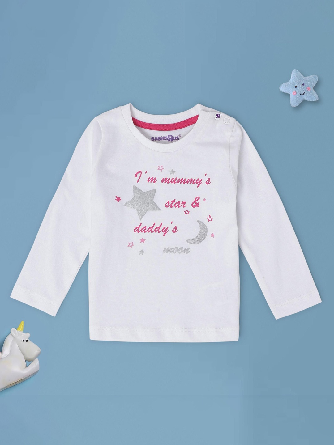 

Babies R Us Girls Graphic Printed Round Neck Cotton T-shirt, White