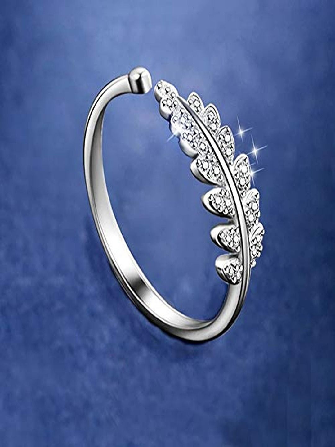 

DressBerry Silver-Plated Cubic Zirconia Studded Leaf Adjustable Open Finger Ring