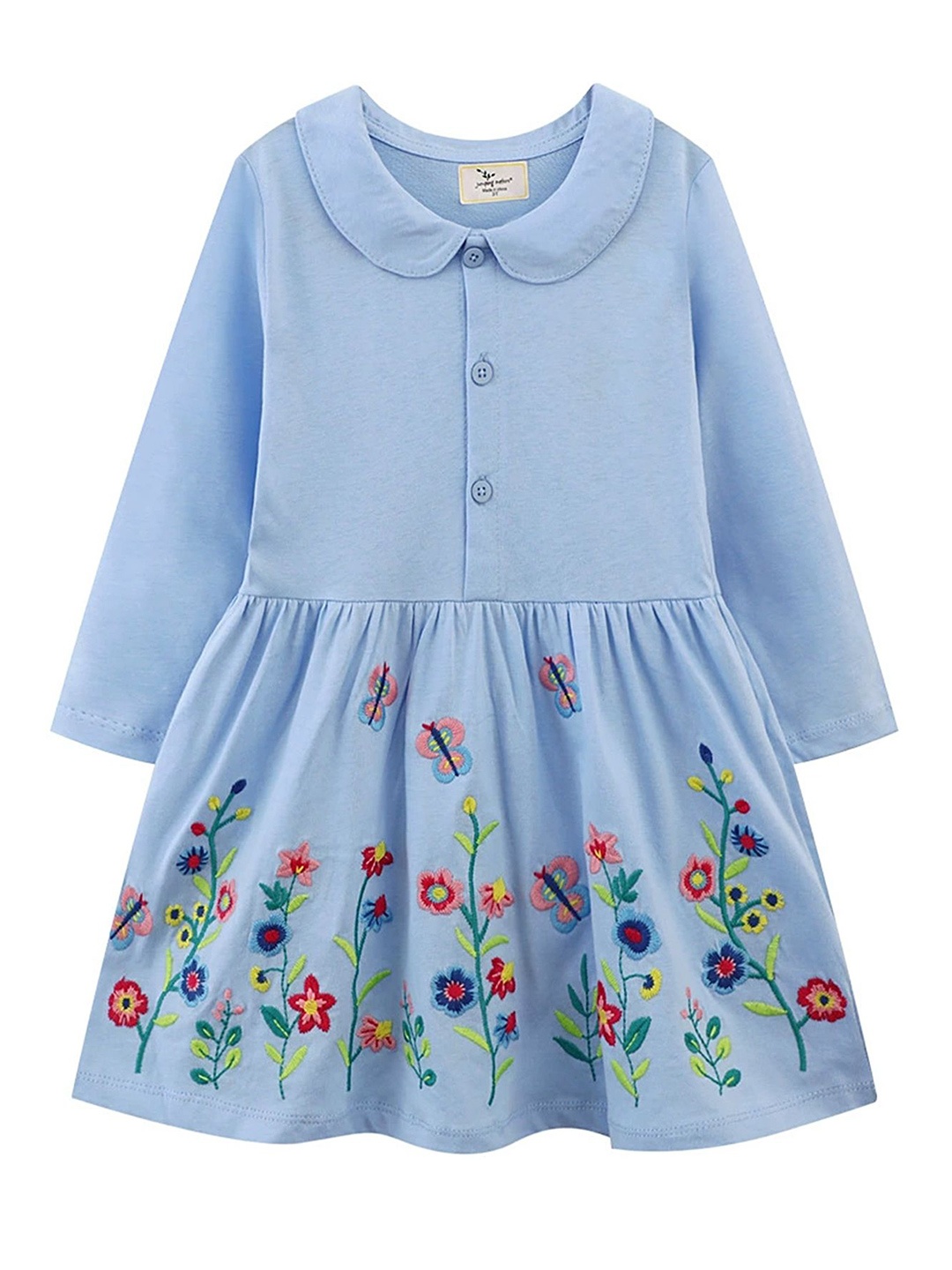 

LULU & SKY Girls Floral Embroidered Fit and Flare Knee Length Dress, Blue