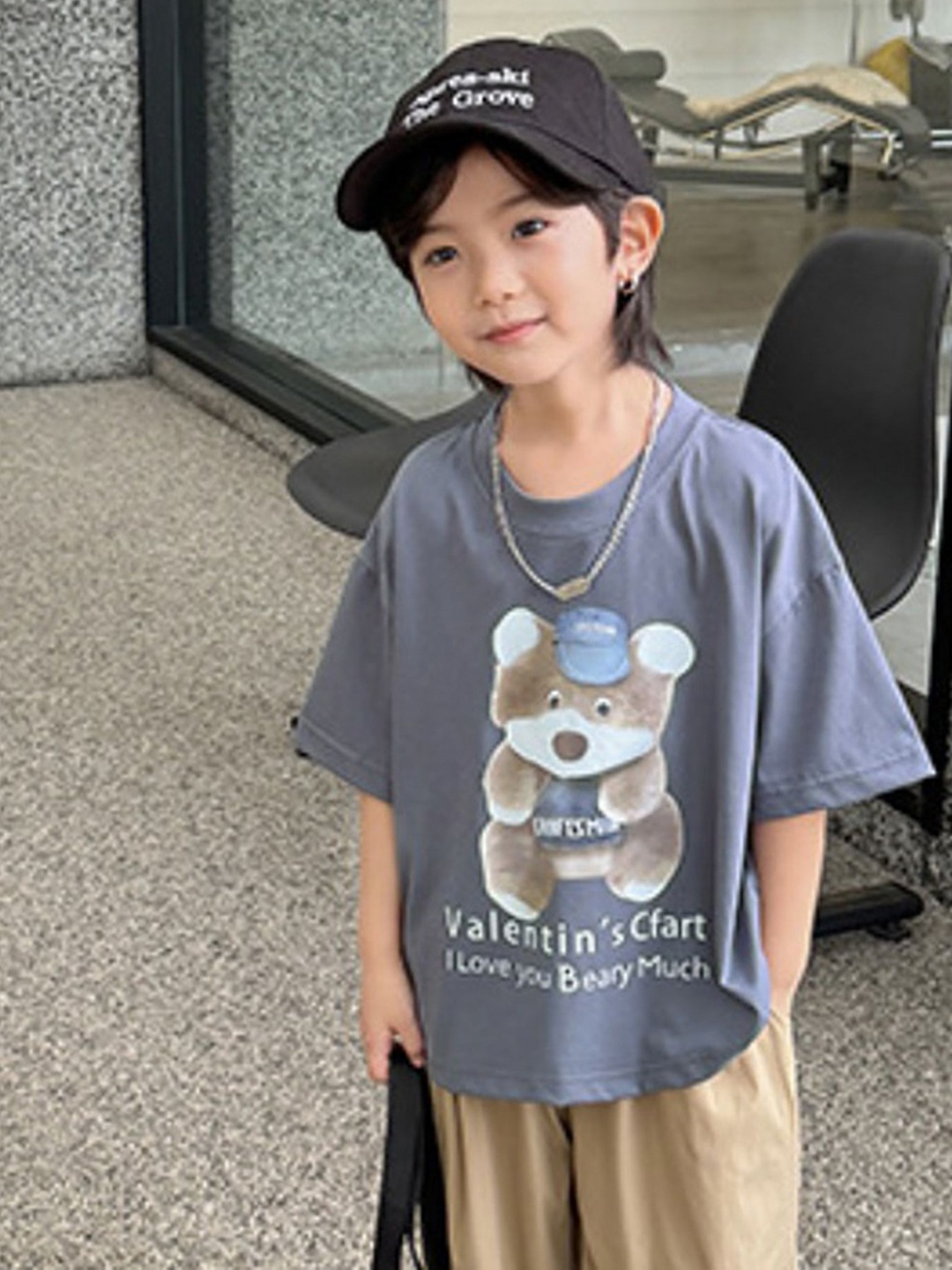 

LULU & SKY Boys Graphic Printed Round Neck Cotton Oversized T-shirt, Grey