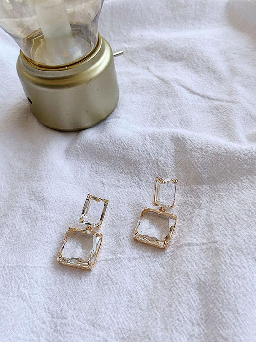 

styledose Sterling Silver Square Shaped Drop Earrings, Transparent