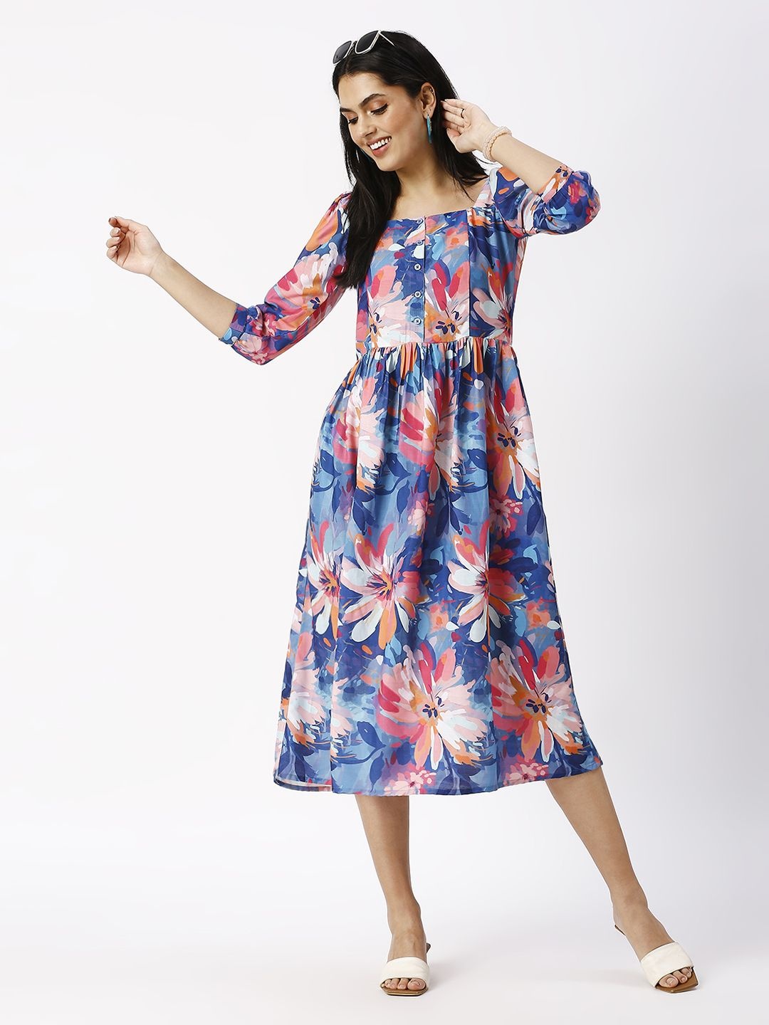 

Noia Floral Print Fit & Flare Midi Dress, Blue