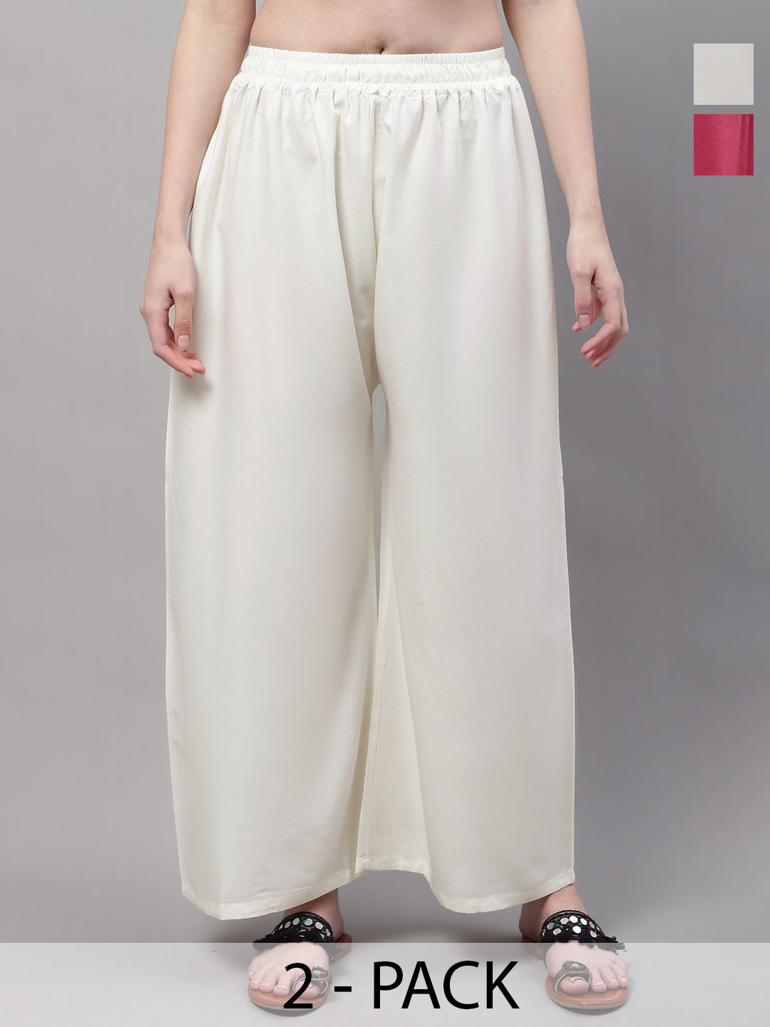 

Valles365 by S.C. Women 2 Flared Palazzos, Cream