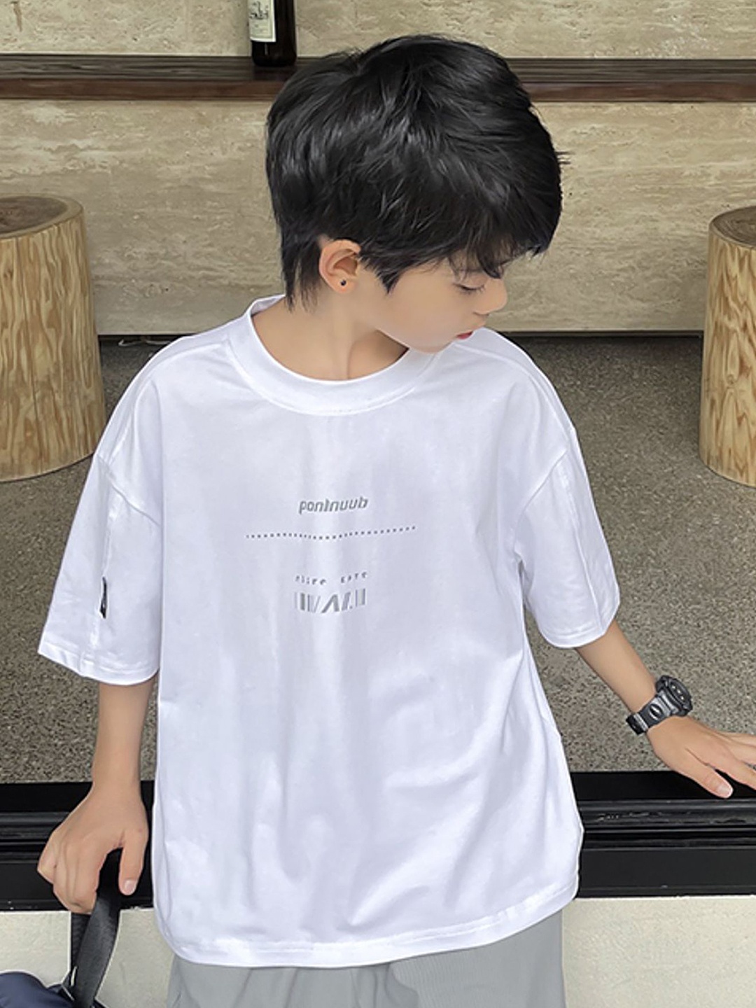 

LULU & SKY Boys Graphic Printed Round Neck Cotton Oversized T-shirt, White
