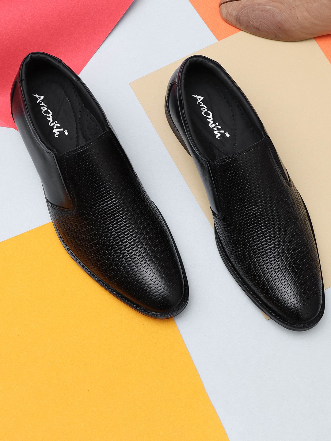 

ARAMISH Men Leather Formal Slip-Ons, Black