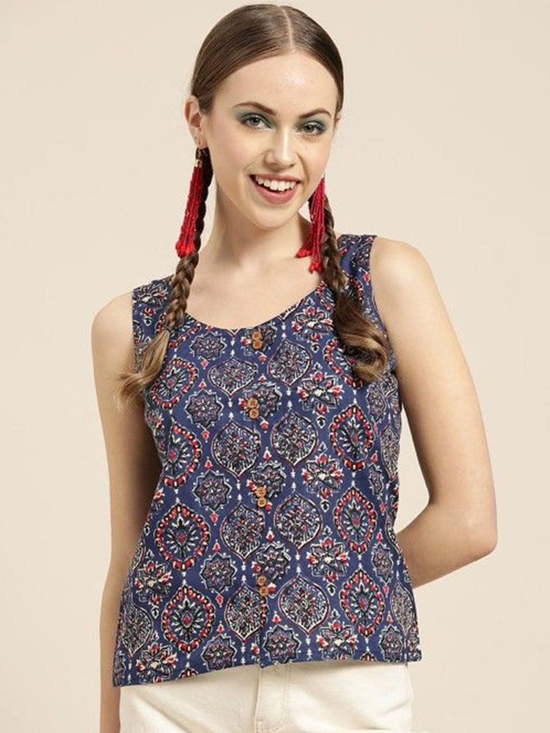 

DressBerry Floral Print Cotton Top, Blue
