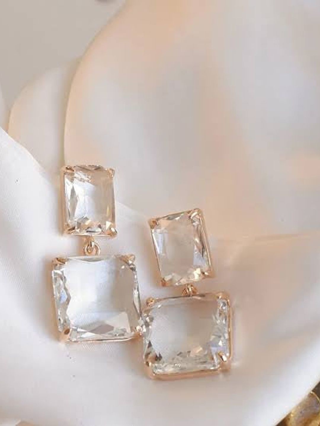 

styledose Elegant Sterling Silver Cubic Zirconia Studded Square Drop Earrings, Transparent