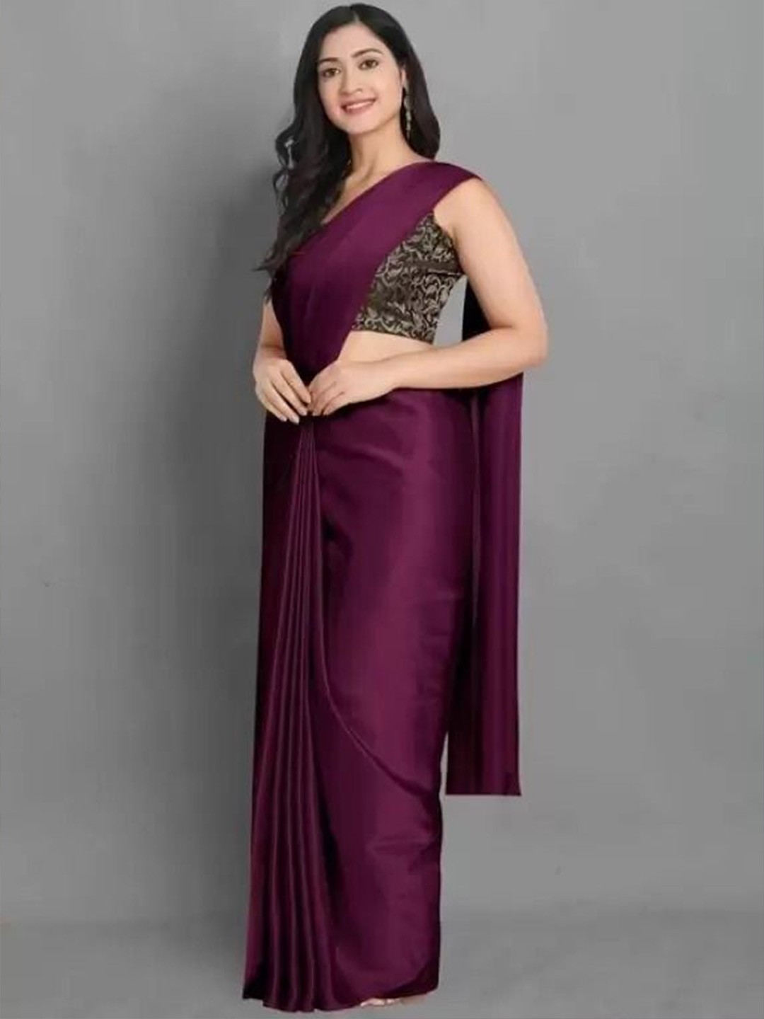 

Florence Satin Saree, Burgundy