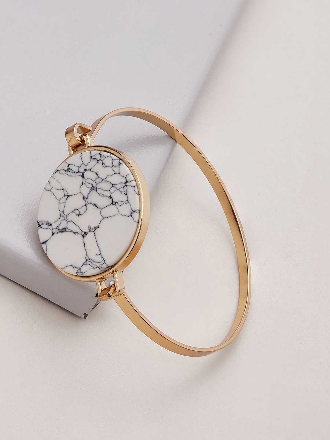 

Rhea Delta Turquoise Stone Crater Gold-Plated Bangle, White