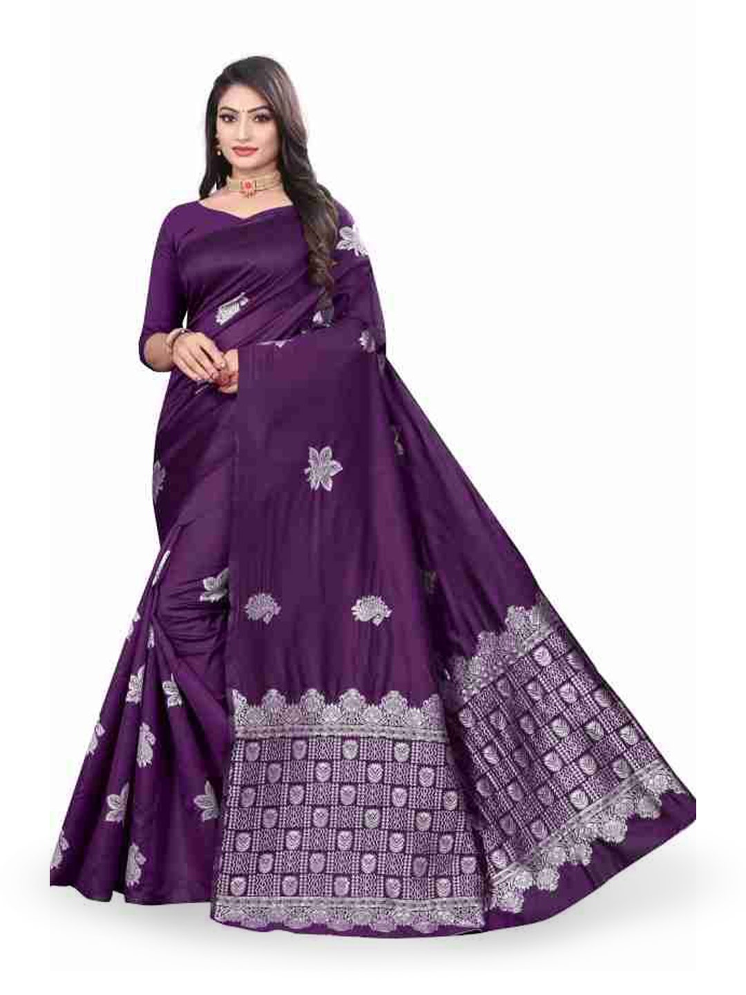 

Aika Woven Design Zari Pure Silk Banarasi Saree, Purple