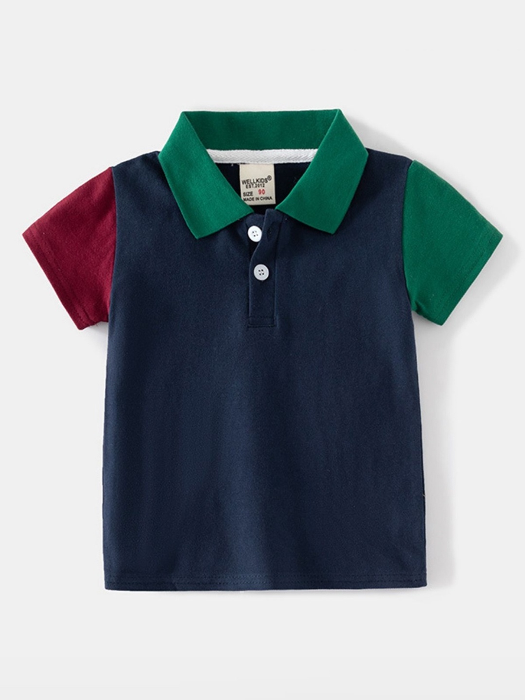 

LULU & SKY Boys Colourblocked Polo Collar Organic Cotton Applique T-shirt, Navy blue