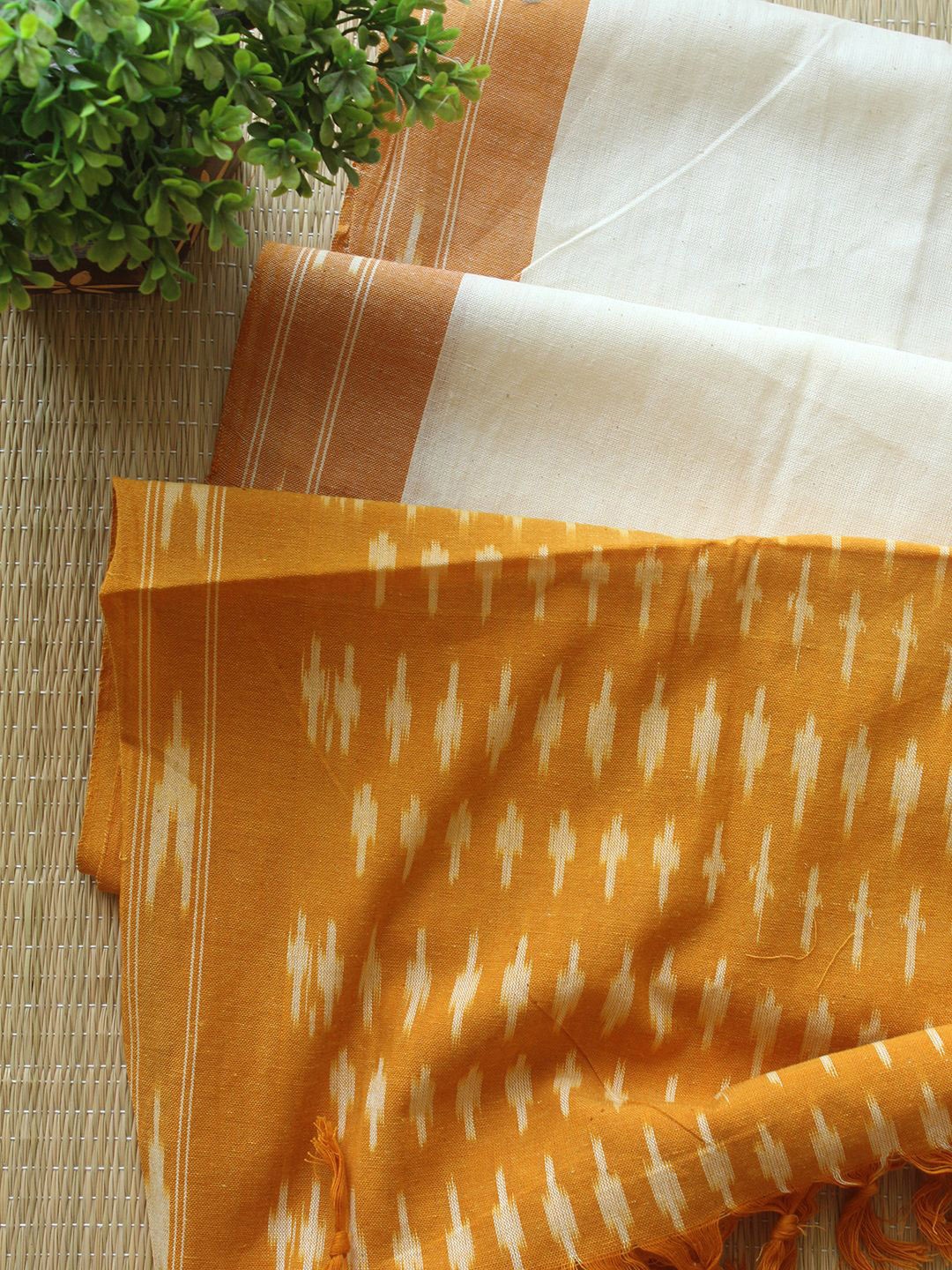 

Weaves of Tradition Ikkat Printed Pure Cotton Unstitched Dress Material, Yellow