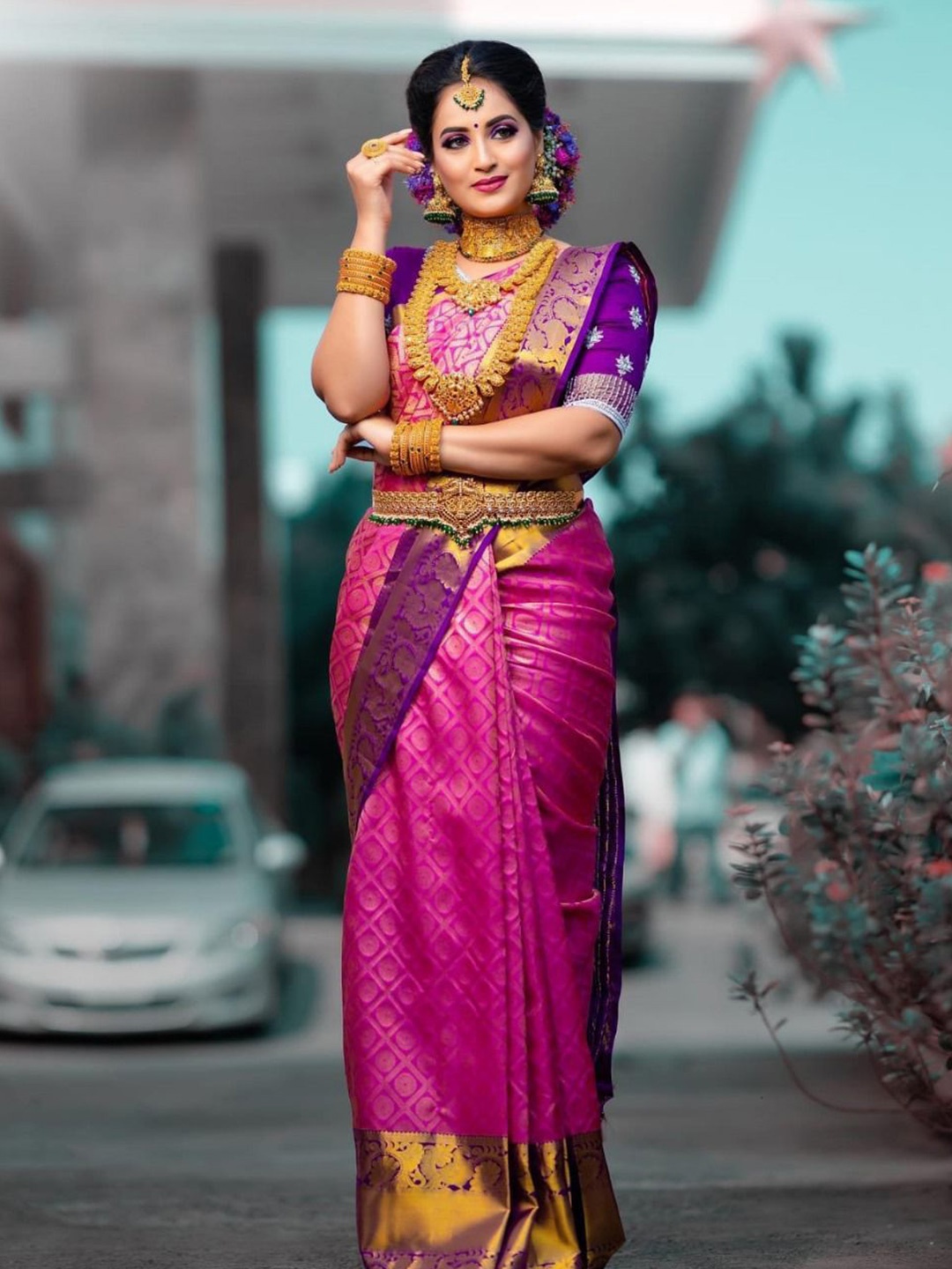

LADY SHOPI Woven Design Zari Pure Silk Banarasi Saree, Pink