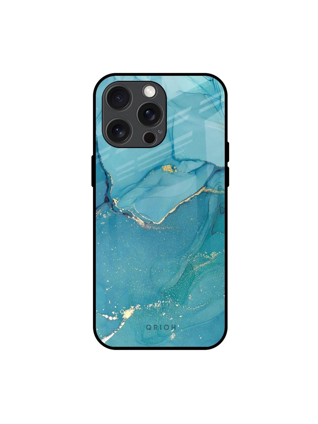 

QRIOH Blue Golden Glitter Real Printed iPhone 15 Pro Max Back Case