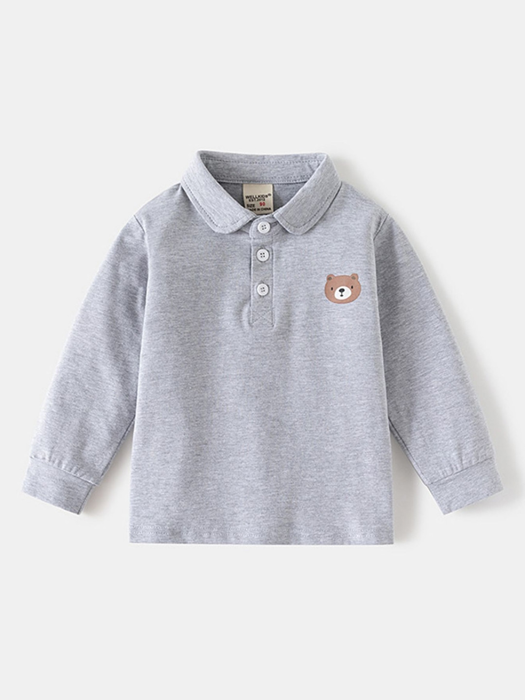 

LULU & SKY Boys Polo Collar Pure Cotton Applique T-shirt, Grey