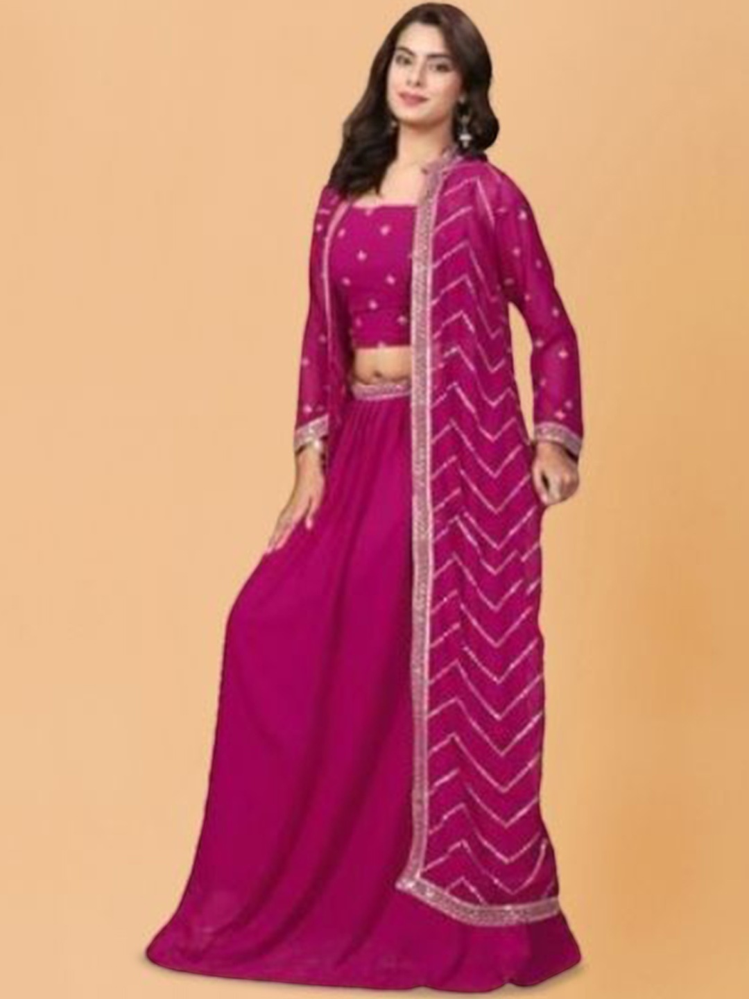 

PARROT CREATION Floral Printed Top With Shrug And Skirt, Pink