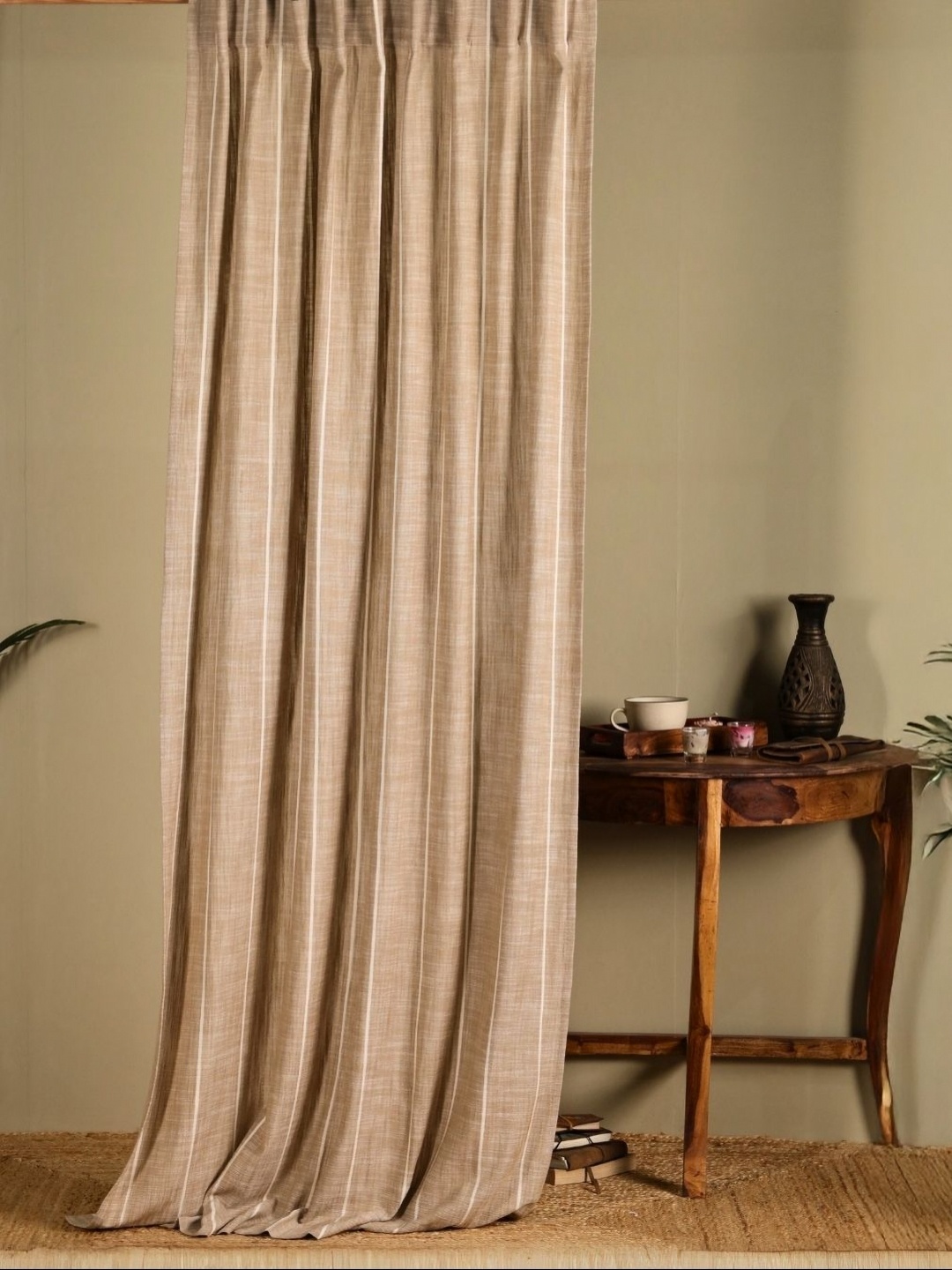 

Peepul Tree Beige & White Cotton Striped Long Door Curtain