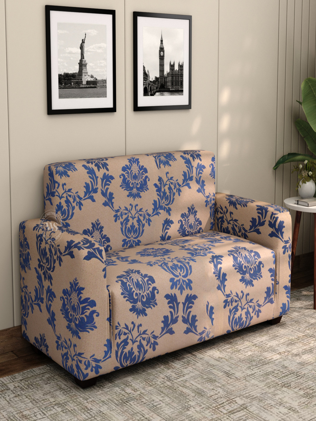 

WOODEN STREET Grace Blue & Brown Printed 2 Seater Sofa Cover