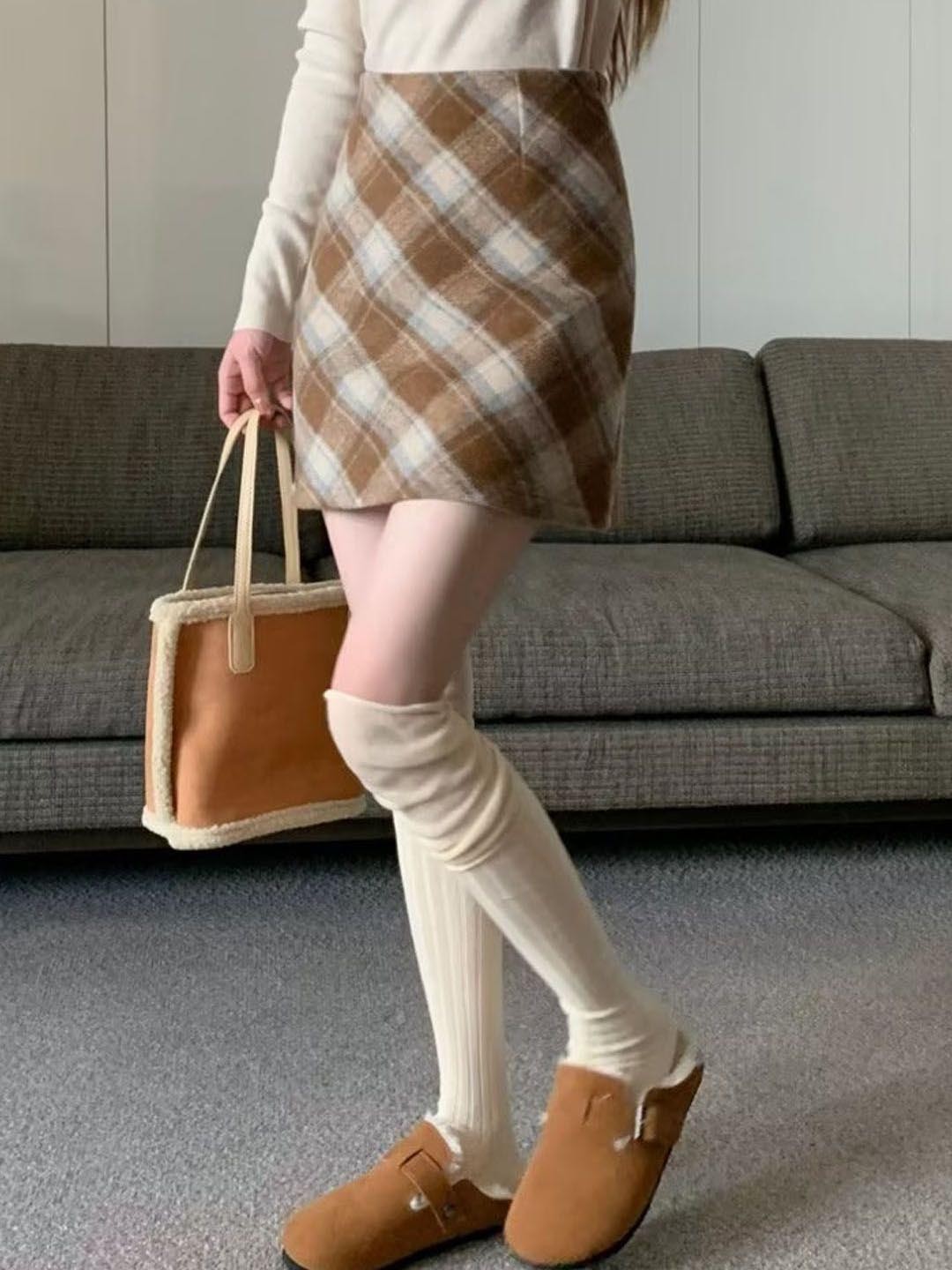 

StyleCast Checked Mini Skirt, Brown