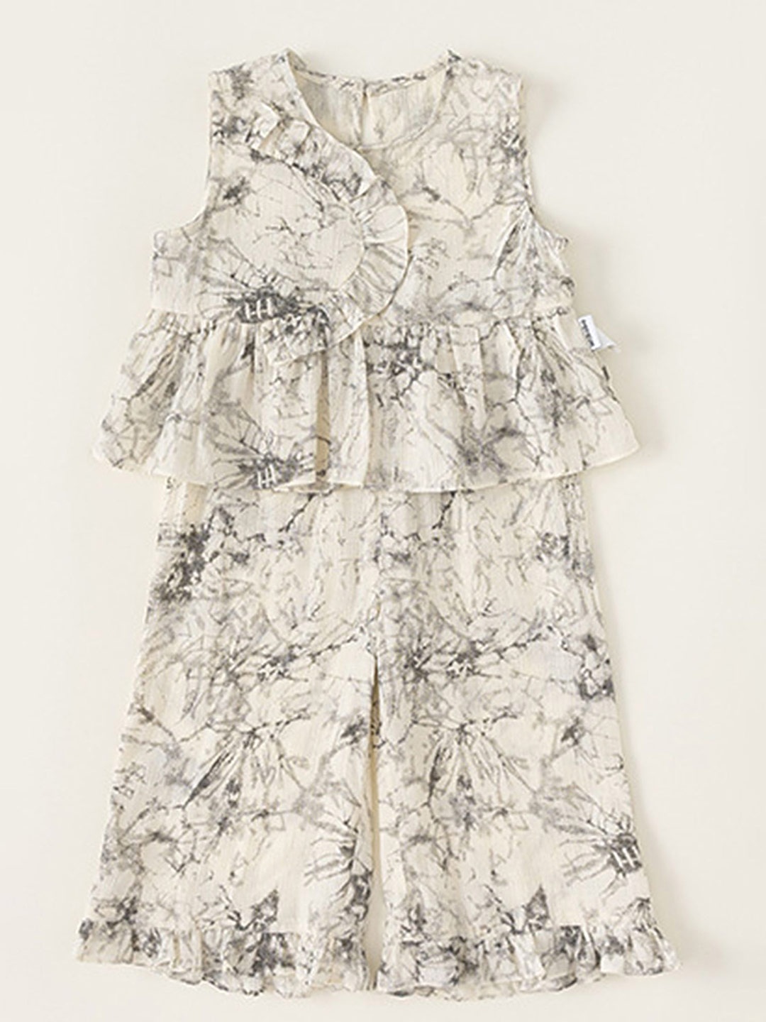 

LULU & SKY Girls Printed Round Neck Top With Palazzos, Off white