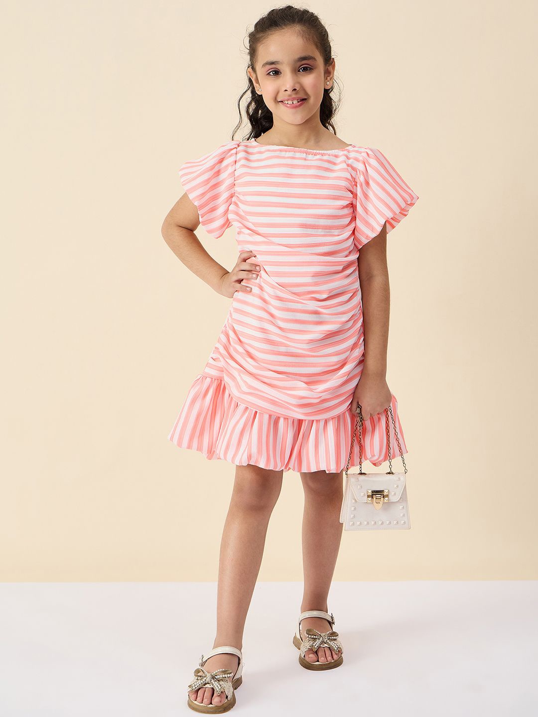 

Stylo Bug Flutter Sleeve Georgette A-Line Dress, Orange