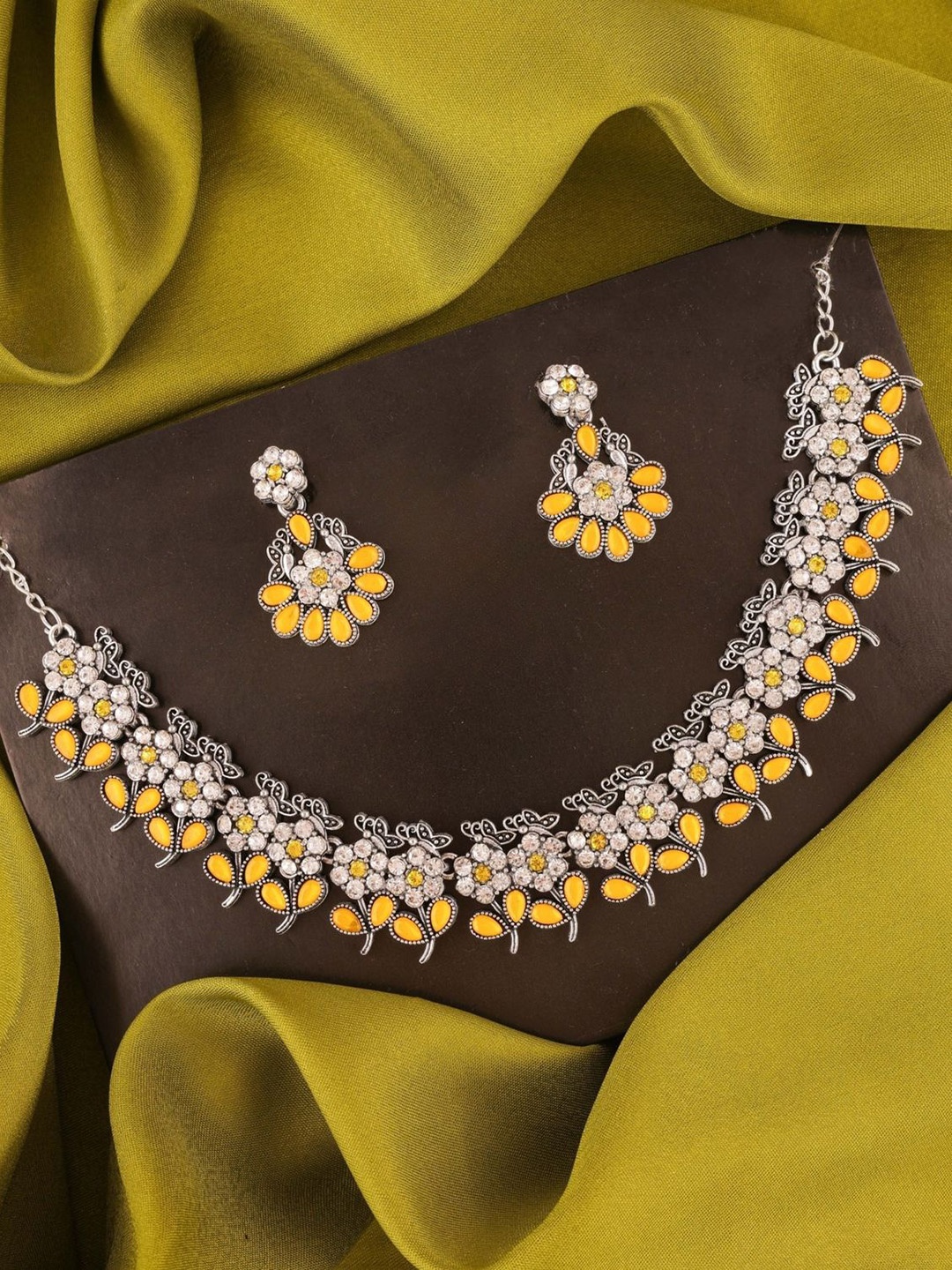 

Lyriss Gold-Plated American Diamond Studded Necklace And Earrings, Silver