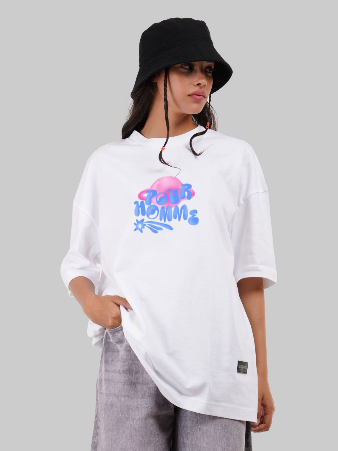 

Underrated Club Women Bio Finish Graphic Printed Round Neck Cotton Oversized T-shirt, White