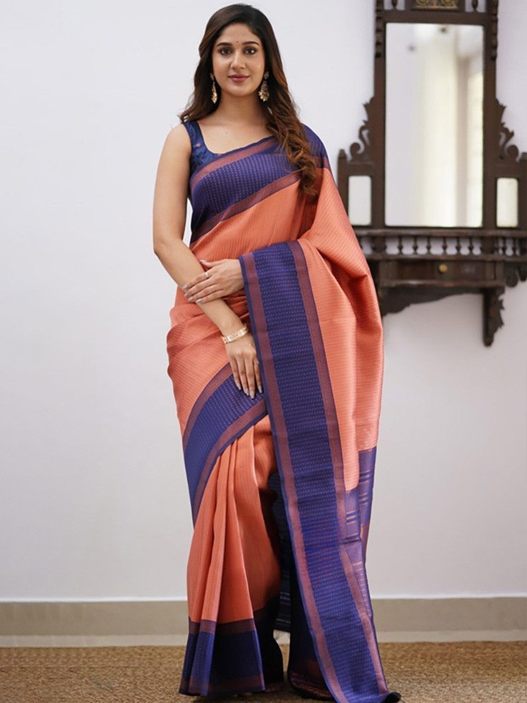 

LADY SHOPI Woven Design Zari Pure Silk Banarasi Saree, Orange
