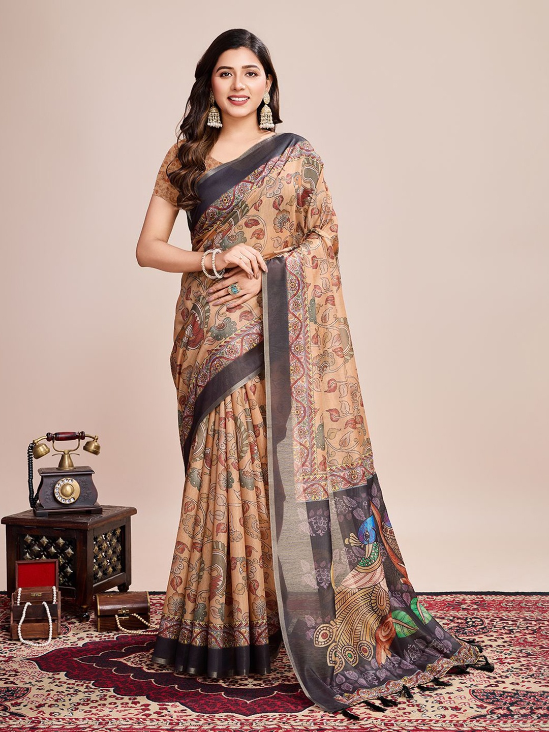 

Iris Floral Zari Saree, Beige