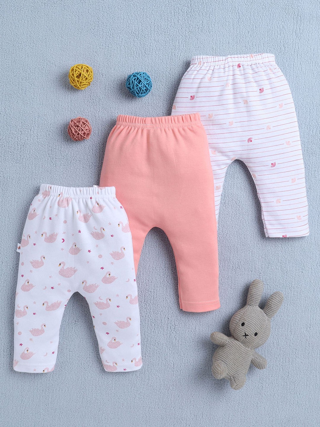 

BUMZEE Girls Pack Of 3 Printed Pure Cotton Ankle-Length Leggings, Peach