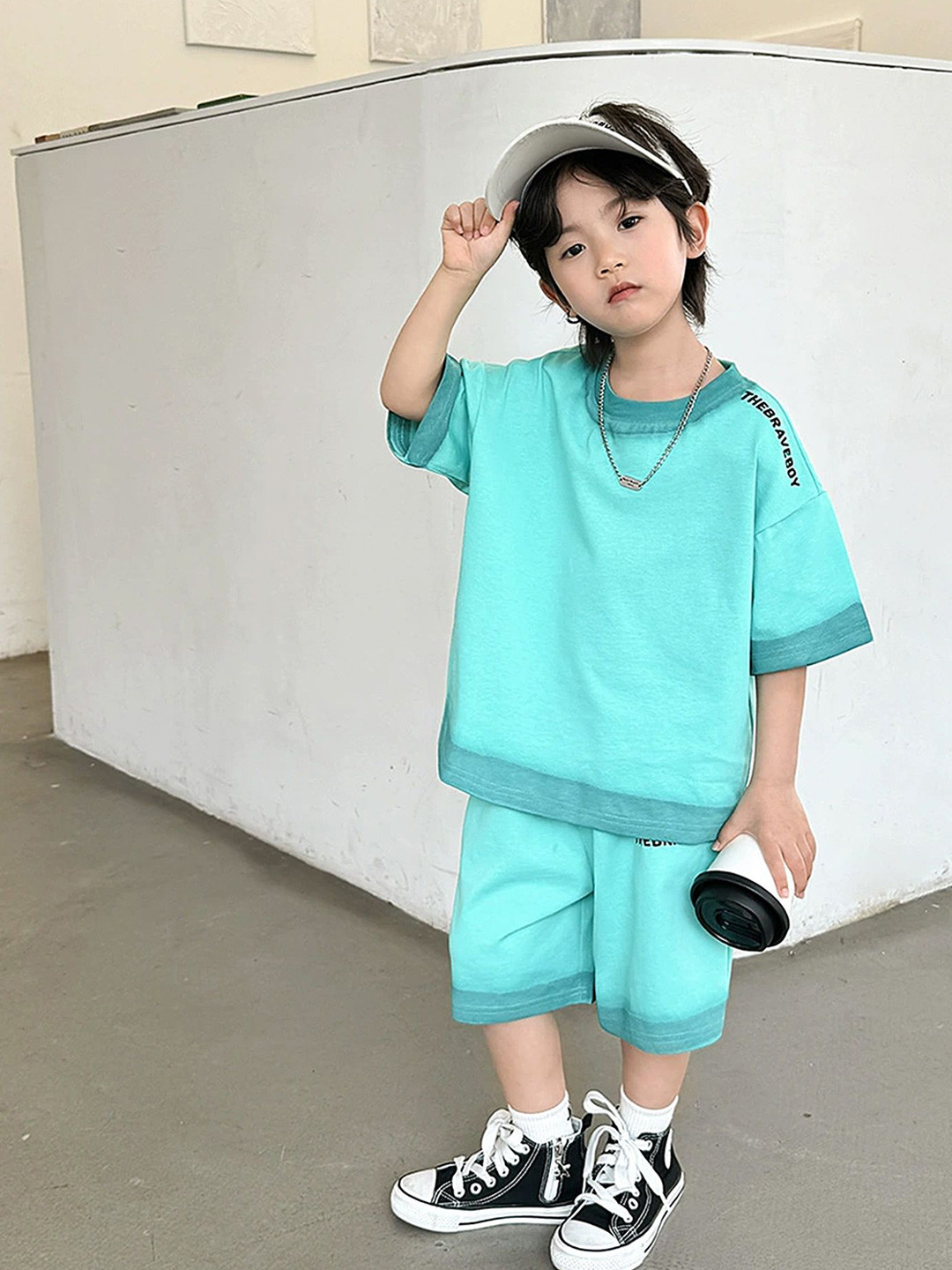 

LULU & SKY Boys Round Neck Cotton T-Shirt With Shorts, Blue