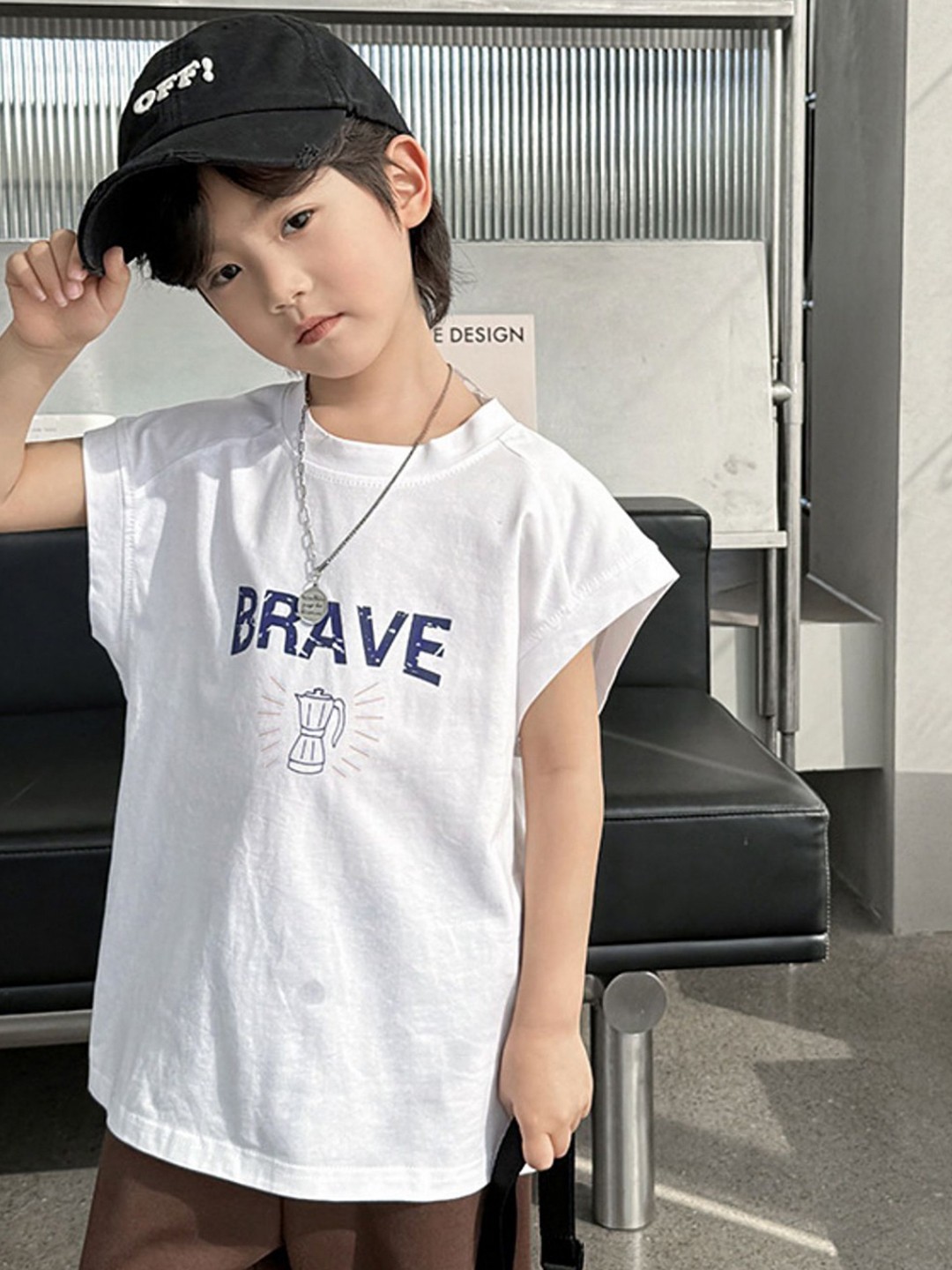 

LULU & SKY Boys Typography Printed Round Neck Cotton Oversized T-shirt, White