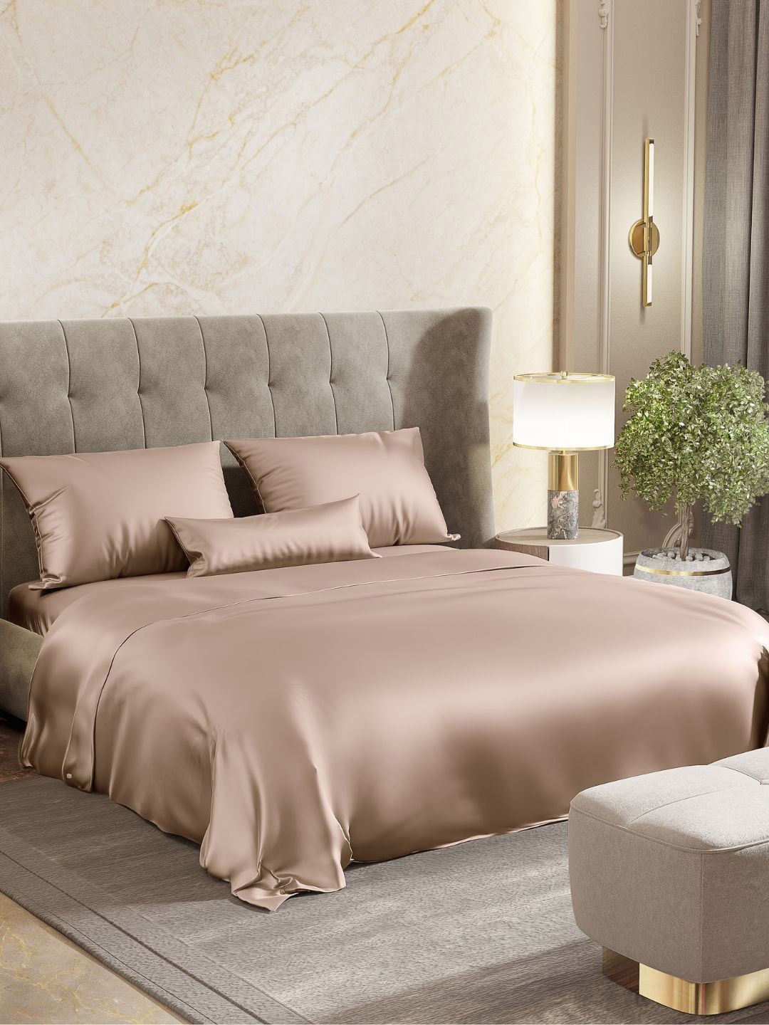 

haus & kinder Beige 300 TC King Bedsheet with 2 Pillow Covers 2.74 m x 2.28 m